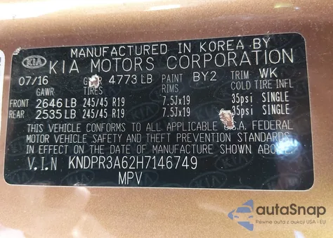 2017 Kia Sportage Sx Turbo z USA, uszkodzony, nr VIN KNDPR3A62H7146749